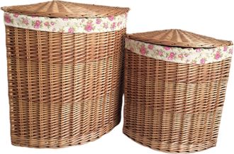 Red Hamper Set of 2 Cotton Lined Light Steamed Corner Laundry Baskets