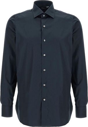 Finamore Napoli Katoen Poplin Overhemd - Heren - Zakelijke Overhemden - Blauw - M - Katoen - Overhemden