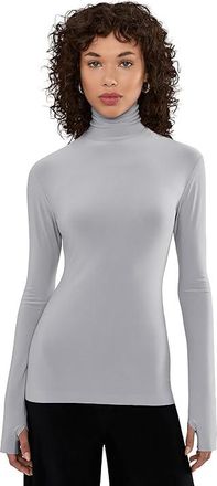 Norma Kamali Slim Fit Long Sleeve Turtle Top Womens Clothing Grey : XL (Womens 10), Spandex/Polyester/Jersey