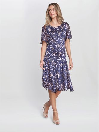 Gina Bacconi Womens Annette Chiffon Dress - Navy - Size 10 UK