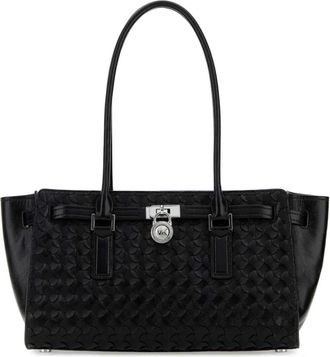 Michael Kors Hamilton Moderne Small Woven Leather Satchel - Dames - Schoudertassen - Zwart - ONE Size - Leer - Tassen