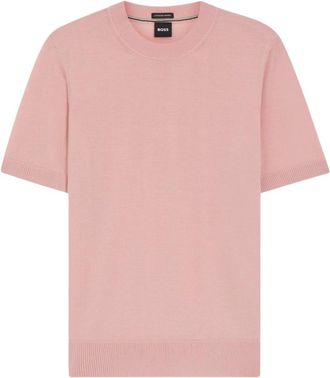 HUGO BOSS H-Umauro Trui met korte mouwen - Heren - Ronde hals truien - Roze - M - Wol - Truien & Vesten