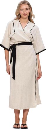 Knit-ted Kleedjes, Dames, Beige, L, Linnen, Maui Wikkeljurk