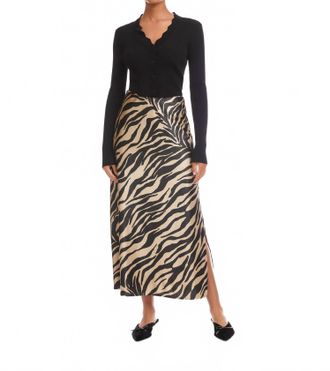 Fifteen Twenty Evy Side Slit Velvet Bias Skirt In Zebra