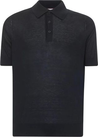 Brunello Cucinelli Polo Shirts, male, Blue, XL, Blue Silk Cotton Polo Jumper