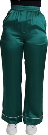 Dolce & Gabbana Wijde zijden pyjamabroek - Dames - Wijde Broeken - Groen - 2XS - Broeken