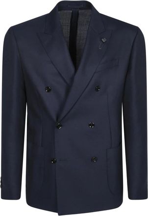 Lardini Roma Double-Breasted Jacket - Heren - Business blazers - Blauw - M - Wol - Kostuums