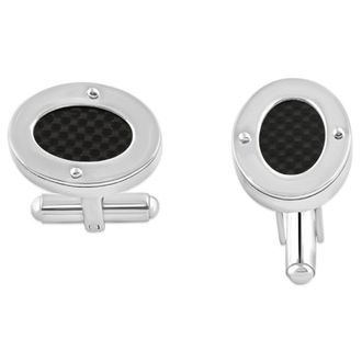 Pompeii3 Mens Stainless Steel And Drift Wood Brown Oval Polished 10.5mm Cufflink