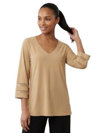 Jessica London Stretch Knit Mesh Inset Sleeve Tunic in New Khaki at Nordstrom, Size 24