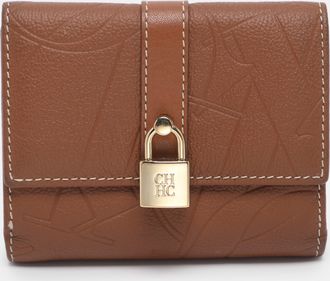 Carolina Herrera Brown Monogram Leather Matryoshka Lock Compact Wallet