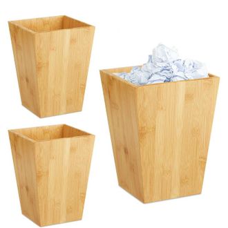 Relaxdays Relaxdays - Set 4 Papeleras Bamb&uacute; Cuadrados Sin Tapa, Cubo Papel Ba&ntilde;o, Bote Papelero 6 L Oficina, Dormitorio, 27x20x20cm, Natural