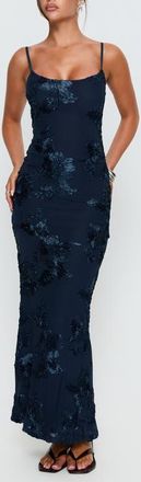 Princess Polly Jacalyn Floral Appliqu&eacute; Maxi Dress in Navy at Nordstrom, Size 0