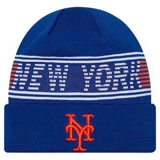 New Era Unisex-Adult MLB Authentic Collection Primary Logo Wordmark Cuffed Beanie Cold Weather Knit Hat, New York Mets - Blue, One size