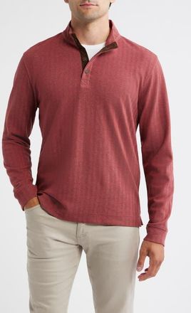 Johnnie-O Herringbone Long Sleeve Henley in Malibu Red at Nordstrom, Size Xx-Large