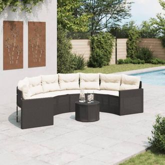 vidaXL Sof&aacute; De Jard&iacute;n Semicircular Con Mesa Y Cojines Rat&aacute;n Pe Negro Vidaxl