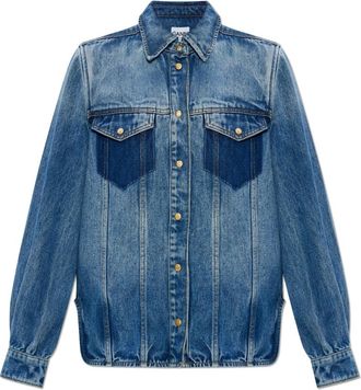 Ganni Denim Blouse - Dames - Spijkeroverhemden - Blauw - XL - Denim - Overhemden