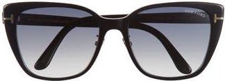 Tom Ford 57mm Cat Eye Sunglasses in Shiny Black /Gradient Smoke at Nordstrom Rack