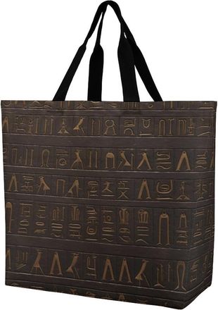 Generic Ancient Egyptian Hieroglyph Tote Bag Durable Shopper Bag Waterproof Shoulder Bags For Work Daily Use Yoga