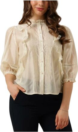 Lollys Laundry Vida LL Shirt 3/4 - Dames - Overhemden - Beige - L - Polyester - Overhemden