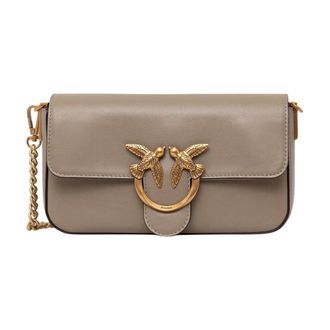 Pinko Pinko - Love One Mini Slouchy - Dames - Tassen - Beige - Maat: ONE Size Leer
