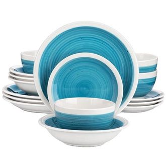 OEM Juego De Vajilla De Gres, Vers&aacute;til, Duradero Y Elegante, Azul-b, 16 Piezas-a