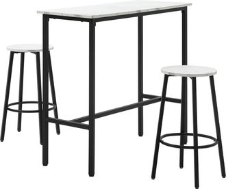 HOMCOM 3 Piece White Bar Table Set For 2 With Stools Steel Frame Footrest | TJ Hughes
