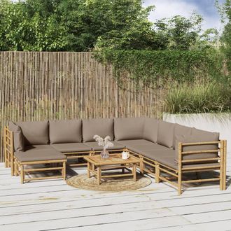 vidaXL Set De Muebles De Jard&iacute;n 9 Piezas Bamb&uacute; Y Cojines Gris Taup&eacute; Vidaxl