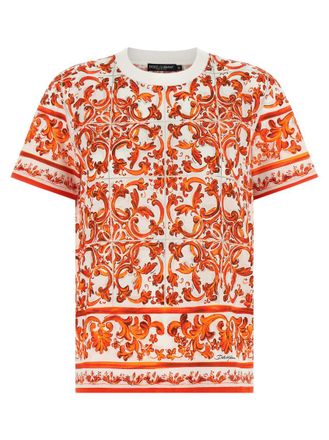 Dolce & Gabbana Orange Printed Crew Neck T-Shirt