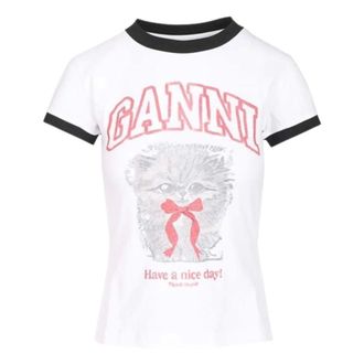 Ganni T-Shirts, female, White, Size: XS Graphic Print T-shirt