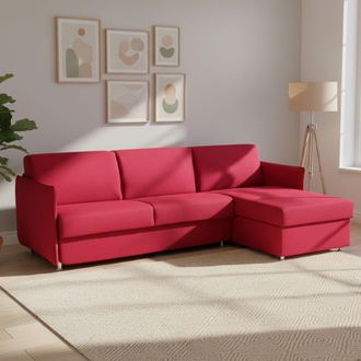 Dmora Sof&aacute; Cama Con Chaise Longue Scordia, Desenfundable, Almacenaje Made In Italy, Repelente Agua, Multiposici&oacute;n, Convertible En Cama, 260x160 Cm Rojo