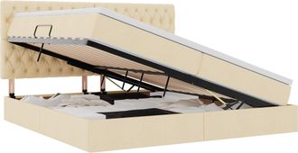 vidaXL Cama Con Almacenamiento Y Colch&oacute;n Crema 200 X 200 Cm Tela Vidaxl