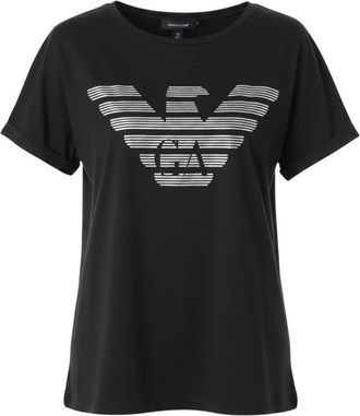 Emporio Armani Logo Zilveren Adelaar T-shirt - Dames - T-shirts - Zwart - S - Katoen - Tops