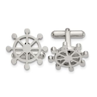 Diamond2Deal Stainless Steel Polished Ships Wheel Cufflinks