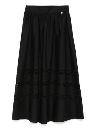 Liu Jo embroidered cotton midi skirt - women - Cotton/Polyester - 42 - Black