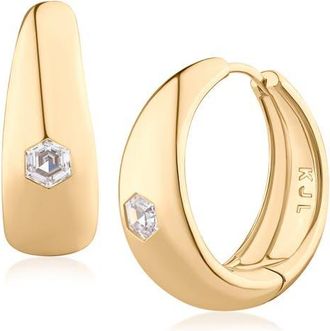 Kenneth Jay Lane Cubic Zirconia Accent Sculpted Hoop Earrings in Gold Plated at Nordstrom