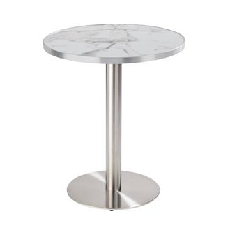 Oviala Mesa de comedor redonda 60 cm tapa de m&aacute;rmol blanco/plata y pata plata