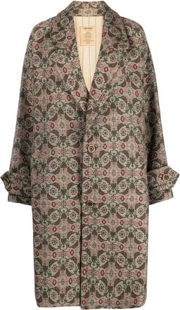 Uma Wang patterned-jacquard single-breasted coat - unisex - Cotton/Virgin Wool/Viscose/Cupro - S - Brown