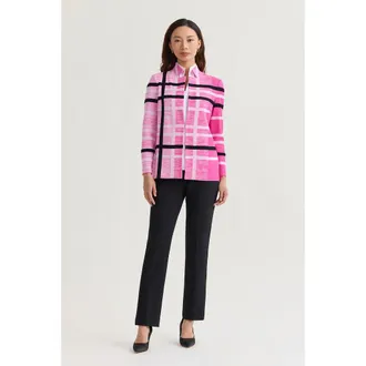 Ming Wang Heritage Vertical Ombre Plaid Knit Jacket in Carmine Rose/white/black at Nordstrom, Size X-Small