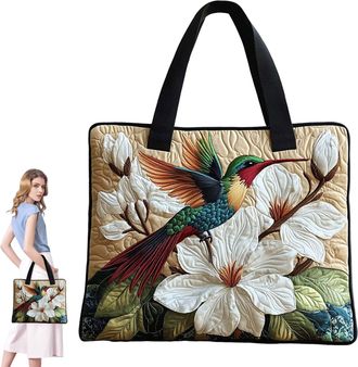 Generic Quilted Tote Bag, Embroidery Floral Animal Patchwork Bags, Boho Tote Bags for Women, Large Capacity Canvas Totes, Suitable for Office, Shopping, Appoi