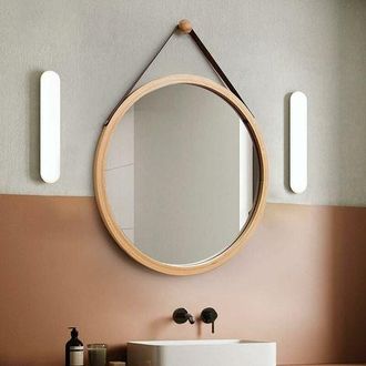 OEM Espejo De Ba&ntilde;o Redondo De 45 Cm Para Montaje En Pared, Espejo Decorativo Con Marco De Madera Y Gancho, Para Dormitorio O Vestidor
