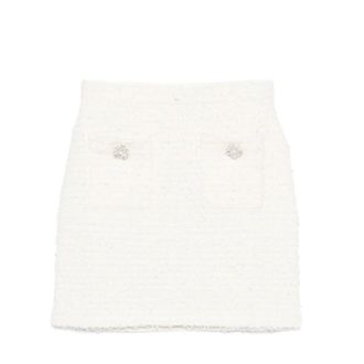 Self Portrait Short Skirts, female, Beige, XS, Tweed Pearl Button A-Line Skirt