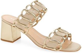 Koko + Palenki Nao Block Heel Slide Sandal in Gold/Beige Leather at Nordstrom, Size 11Us