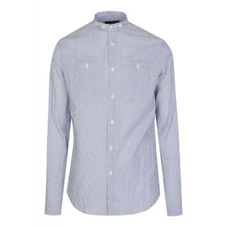 Dsquared2 Casual Shirts, male, Blue, XS, Textured Stripe Blue Shirt with Mandarin Collar