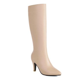 Generic Beige,4.5 UK,Knee High Boots for Womens Pointed Toe Kitten Heel Long Boot Side Zipper Fall Winter Fashion Dress Shoes