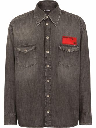 Dolce & Gabbana Camicia denim con applicazione - Grigio