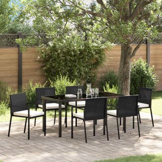 Berkfield Home 7 Piece Garden Dining Set Black Poly Rattan