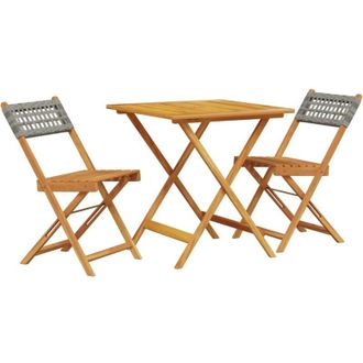vidaXL Juego De Bistro De 3 Piezas Rat&aacute;n Pe Y Madera Maciza Gris Vidaxl