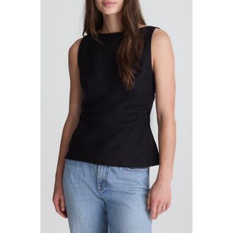 Madewell Cinched Boatneck Sleeveless Linen Top in Jet Black at Nordstrom, Size 10