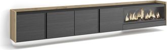 Skraut Home Skraut Home - Mueble Tv, Televisi&oacute;n, Muebles De Sal&oacute;n, Almacenaje, 315x35x50cm, Para Tv Hasta 80, Chimenea El&eacute;ctrica Xxl, Colgado, Suspendido, Led, Es