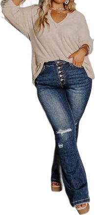 Kancan Nikky Midrise Distressed Flare Jean In Dark Wash